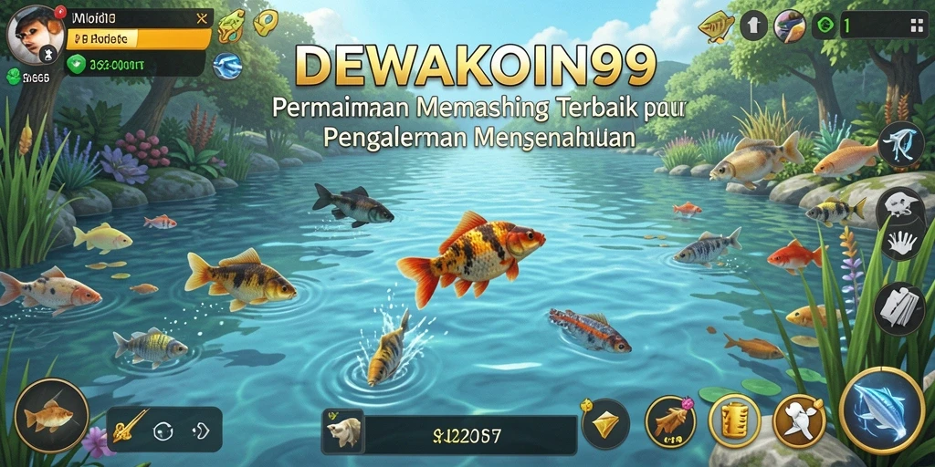 Tampilan gameplay DEWAKOIN99 dengan suasana memancing yang menenangkan
