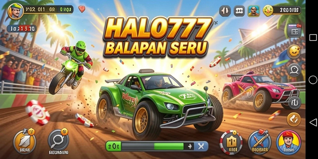 Tampilan gameplay menarik dari HALO777 yang menunjukkan balapan seru.