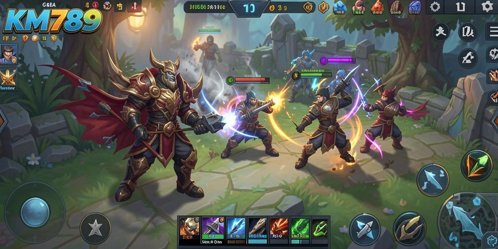 Gambaran aksi seru di gameplay MOBA KM789.