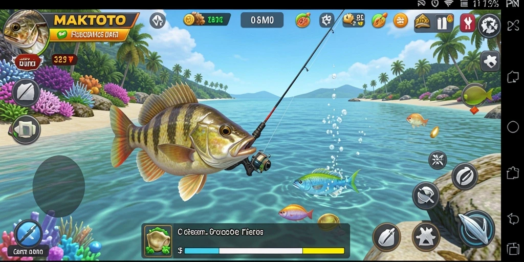 Screenshot gameplay <strong>MAKTOTO</strong> menunjukkan suasana memancing yang menenangkan di danau.